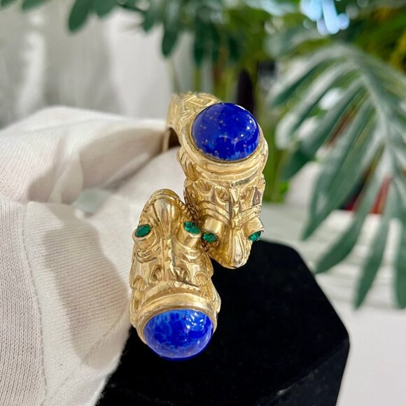 Vintage K.J.L. Gold Tone Ornate Dragon Clamper Bracelet - Picture 6 of 8